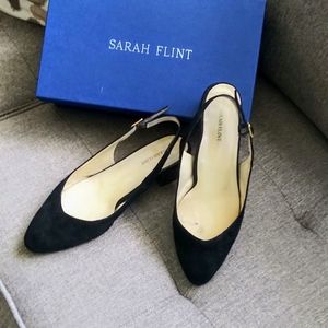 Sarah Flint Desiree Sling shoes. Black suede.